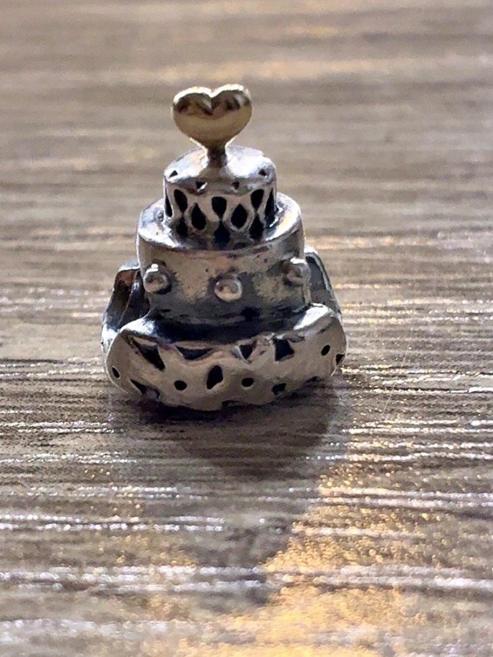 Pandora Birthday Celebration Cake Bead with 14K Gold Heart